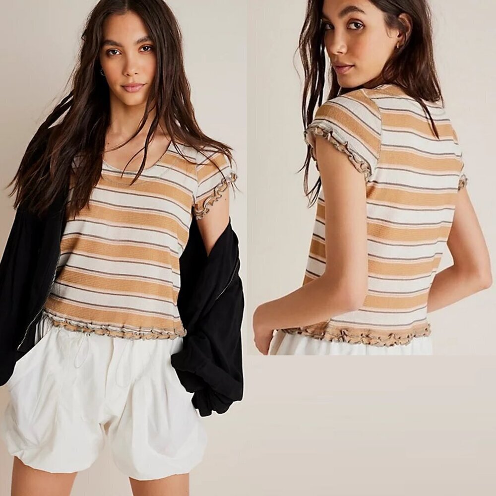 New Free People Cotton Garner Tee In Tea Combo Size S